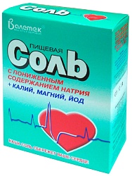 Соль ВАЛЕТЕК Йодированная с пониженным содержанием натрия м/у 550г