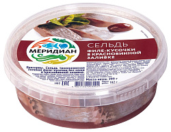 Сельдь МЕРИДИАН филе-кусочки в красновинной заливке 280г