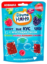 Фруктовые кусочки ФРУТОНЯНЯ яблоко малина клубника ежевика с хрустящим рисом м/у 42г