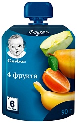 Пюре ГЕРБЕР 4 фрукта м/у 90г
