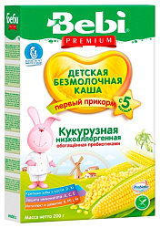 Каша БЕБИ ПРЕМИУМ кукурузная низкоаллегенная с пребиотиками безмолочная карт/уп 200г