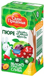 Пюре САДЫ ПРИДОНЬЯ яблоко груша слива т/пак 125г