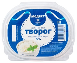 Творог МОДЕСТ Крестьянский бзмж 5% 200г