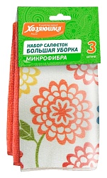 Салфетка ХОЗЯЮШКА МИЛА Большая уборка микрофибра 20*30см 3шт