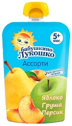 Пюре БАБУШКИНО ЛУКОШКО яблоко груша персик м/у 90г