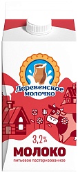 Молоко ДЕРЕВЕНСКОЕ МОЛОЧКО пастер бзмж 3.2% пюр/пак 1400г