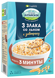 Хлопья ГУДВИЛЛ 3 злака со льном не требующие варки карт/уп 400г