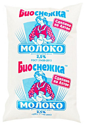 Молоко БИОСНЕЖКА пастер бзмж 2.5% п/пак 900мл