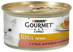 Корм для кошек ГУРМЭ Голд кусочки в паштете с уткой морковью шпинатом 85г ж/б