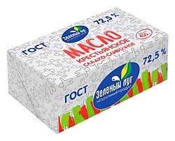 Масло сладко-сливочное ЗЕЛЕНЫЙ ЛУГ Крестьянское несоленое бзмж 72.5% 450г