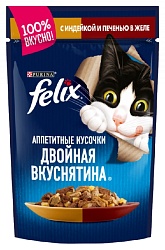 Корм для кошек ФЕЛИКС Двойной вкус с индейкой и печенью 85г