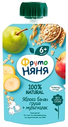 Пюре ФРУТОНЯНЯ яблоко банан груша злаки с сахаром м/у 90г