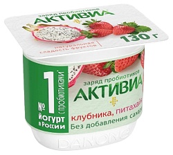 Биойогурт АКТИВИА клубника яблоко питахайя бзмж 2.9% 130г