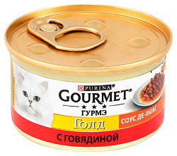 Корм для кошек ГУРМЭ Голд соус делюкс с говядиной 85г ж/б