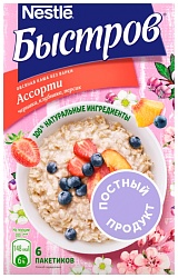 Каша овсяная БЫСТРОВ ассорти клубника персик черника карт/уп 240г