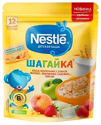 Каша НЕСТЛЕ Шагайка 5 злаков яблоко земляника персик молочная бзмж м/у 200г