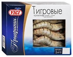 Креветки ВИЧИ Тигровые неочищенные глазурь 15% б/г с/м 1кг