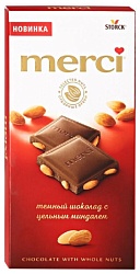 Шоколад МЕРСИ темный с цельным миндалем 100г