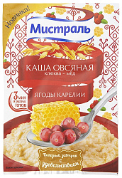 Каша овсяная МИСТРАЛЬ ягоды Карелии клюква мед м/у 40г