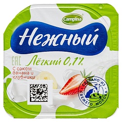 Йогуртный продукт КАМПИНА Нежный с соком банана и клубники бзмж 0.1% 95г