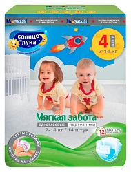 Подгузники СОЛНЦЕ И ЛУНА Мягкая забота 7-14кг 14шт