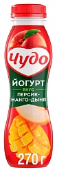 Йогурт ЧУДО питьевой персик манго дыня бзмж 2.4% 270г