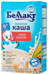 Каша БЕЛЛАКТ пять злаков молочная бзмж карт/уп 250г