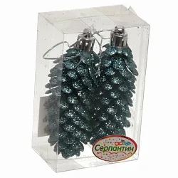 Елочная игрушка СЕРПАНТИН Таинственное очарование Шишки темный нефрит 2шт