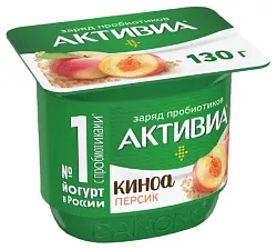Биойогурт АКТИВИА персик личи киноа бзмж 2.9% 130г