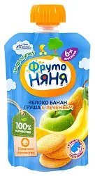 Пюре ФРУТОНЯНЯ яблоко банан груша печенье п/пак 90г