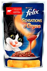 Корм для кошек ФЕЛИКС Сенсейшен с говядиной и томатом в соусе 85г