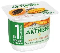 Биойогурт АКТИВИА виноград манго папайя семена чиа бзмж 2.9% 130г