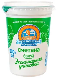 Сметана ДЕРЕВЕНСКОЕ МОЛОЧКО бзмж 10% стакан 500г