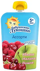 Пюре БАБУШКИНО ЛУКОШКО яблоко малина вишня м/у 90г