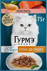 Корм для кошек ГУРМЭ Перл Соус де-люкс с лососем в роскошном соусе для взрослых кошек 75г