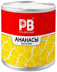 Ананасы РУСЬ ВОСТОЧНАЯ кусочки в сиропе ж/б 565г