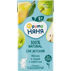 Сок ФРУТОНЯНЯ  яблоко груша без сахара 0.2л