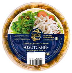 Салат из морской капусты ЕЛИСЕЙ Охотский с кальмаром в масле 190г