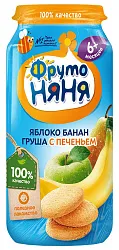 Пюре ФРУТОНЯНЯ яблоко банан груша c печеньем ст/б 250г