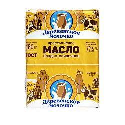Масло сладко-сливочное ДЕРЕВЕНСКОЕ МОЛОЧКО Крестьянское несоленое бзмж 72.5% 180г