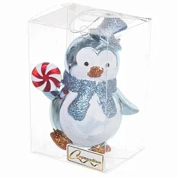 Елочная игрушка СЕРПАНТИН Пингвин с леденцом голубой