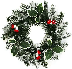 Венок хвойный декоративный ТАМ ТАМ Лесная сказка заснеженный с грибами и листьями арт.X44112