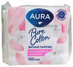Палочки ватные АУРА пэт 100шт