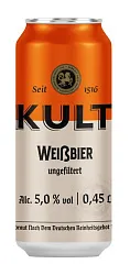 Пиво КУЛЬТ светлое нефильтрованное 5% ж/б 0.45л
