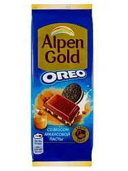 Шоколад АЛЬПЕН ГОЛД Орео арахисовая паста и кусочки печенья 85г