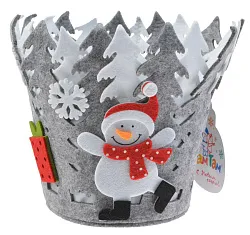 Корзинка новогодняя ТАМ-ТАМ Снеговик с подарком серая Д18см арт.YC-22109B
