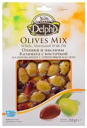 Оливки и маслины ДЕЛФИ маринованные с косточкой м/у 250г