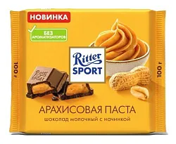 Шоколад РИТТЕР СПОРТ молочный арахисовая паста 100г