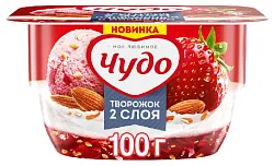 Десерт творожный ЧУДО клубника пломбир миндаль бзмж 4.3% 100г