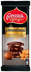 Шоколад РОССИЯ Российский темный фундук печенье 82г